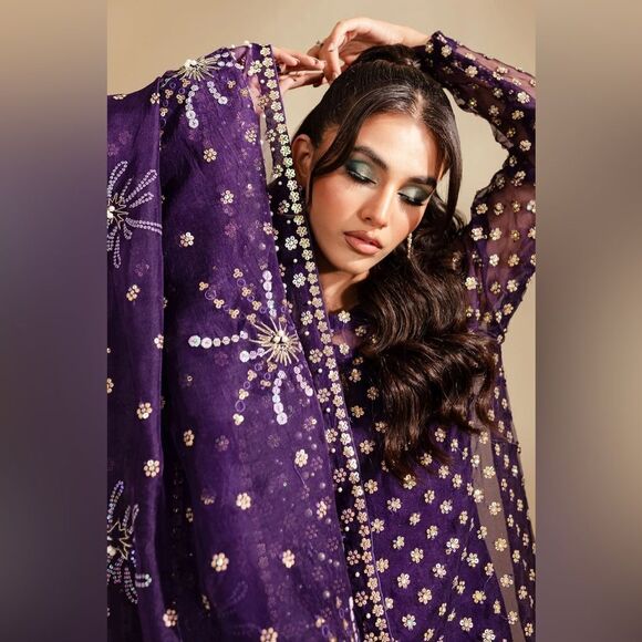 NUREH PAKISTANI DESIGNER FARSHI TINY TWINKLES WILD BEAUTY DRESS 3 PIECE - Picture 12 of 16